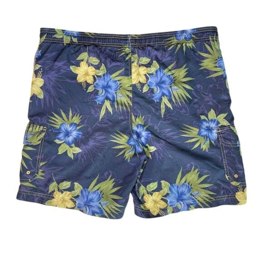 Caribbean Joe Floral Swim shorts Sz L Navy Blue with Blue and Tan flowers. - Picture 4 of 12
